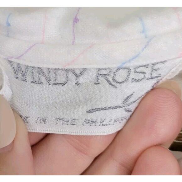 Vintage Windy Rose White Pastel Pinstriped Cotton Flannel Nightgown Size Medium - Picture 6 of 9